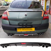 Renault Megane 2 Sedan Difüzör Arka Tampon Eki 4 Egzoz Çıkışlı Siyah - 2