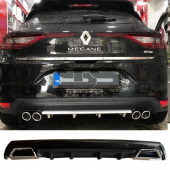 Renault Megane 4 Difüzör Arka Tampon Eki 2 Egzoz Çıkışlı Siyah Lüx Tip - 1
