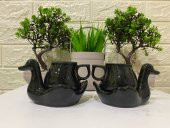 2 Kişilik Kuğu Kahve Fincan Takımı - Siyah Türk Kahvesi Fincan Takımı - 4