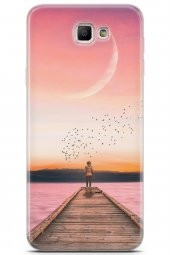 Samsung Galaxy J7 Prime Kılıf Seri Moon 18 Kuşlar Ay Parlak Kılıf Yavruağzı - 1