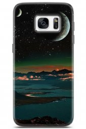 Samsung Galaxy S7 Kılıf Seri Moon 29 Galaksi Leke Tutmaz Kapak Petrol - 1