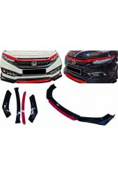 Peugeot 301 Uyumlu 4 Parça Ön Lip Kırmızı Üniversal Ön Tampon Eki Piano Black - 1