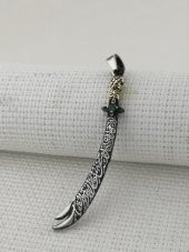 La Feta İlla Ali La Seyfe İlla Zülfikar Yazılı Yeşil Taşlı 925 Ayar Gümüş Kolye Ucu thumbnail 1