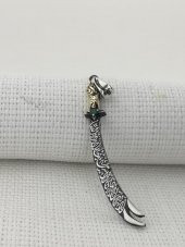 La Feta İlla Ali La Seyfe İlla Zülfikar Yazılı Yeşil Taşlı 925 Ayar Gümüş Kolye Ucu thumbnail 3