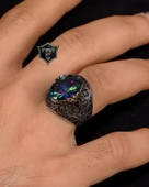 925 Ayar Gümüş Erkek Yüzüğü Mistik Topaz Taşlı Zirkon Taş Süsleme - 2
