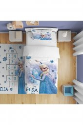 Dijital Baskı Elsa Çocuk Odası Takım fon Perde Yatak Örtüsü ve Yastık  Halı 160x230 - 1