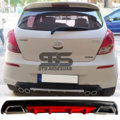 Hyundai i20 Difüzör Arka Tampon Eki 2 Egzoz Çıkışlı Kırmızı Lüx Tip - 1