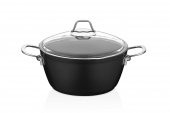 Amboss Dark Granit Derin Tencere Cam Kapaklı Yanmaz Yapışmaz Titanyum Kaplama   - 24 cm - 2