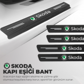 Skoda Logolu Karbon Kapı Eşiği Koruyucu Bant Folyo 4lü Set - 1