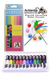 Akrilik Boya Monalisa 12 Renk 12 Ml Tüp 1 Paket 12 Li Akrilik Boya Seti ve Yuvarlak Resim Paleti Fırçalı 1 Paket 10 Hazneli Boya Paleti Sanatsal Boyalar İçin Palet Akrilik Boya - 1