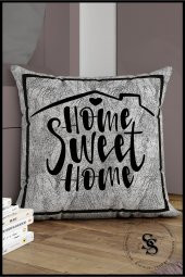 Gri Harfli Kırlent - Home Sweet Home Harfi - Gri Zemin Dekoratif Hediyelik Kırlent Kılıfı - 1
