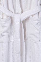 Ephemeris Pamuk Kapüşonlu Unisex Bornoz - Lara Beyaz L/XL - 2