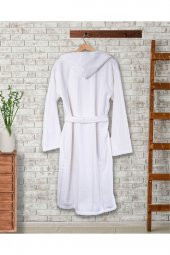 Ephemeris Pamuk Kapüşonlu Unisex Bornoz - Lara Beyaz L/XL - 3
