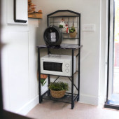 DEKORATİF METAL KAHVE KÖŞESİ ÇOK AMAÇLI DOLAP SİYAH MERMER DESEN AHŞAP TABLALI DAR MUTFAK BANGOSU BAR MASA - 6