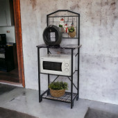 DEKORATİF METAL KAHVE KÖŞESİ ÇOK AMAÇLI DOLAP SİYAH MERMER DESEN AHŞAP TABLALI DAR MUTFAK BANGOSU BAR MASA - 12