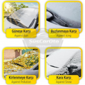 4 Mevsim Oto Ön Cam Brandası Araç Camı Buzlanma Önleyici Ve Koruyucu Branda Cam Üstü Kar Örtüsü Buz Brandası Güneş Önleyici 156 x 90 cm - 3