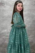 Kız Çocuk Kolları Transparan Yakası İnci Boncuklu Etek Ucu Fırfırlı Yeşil Abiye thumbnail 2