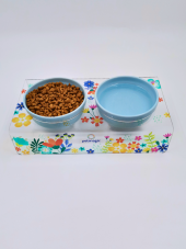 PetMagic Akrilik Pleksi Evcil Hayvan Mavi Seramik Kaseli Mama ve Su Kabı- İlk Bahar Baskılı - 4