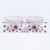 Petmagic Akrilik Pleksi Evcil Hayvan Beyaz Seramik Kaseli Kedi Mini Köpek Mama Su Kabı- Siyah Patili - 1