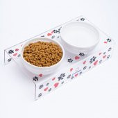 Petmagic Akrilik Pleksi Evcil Hayvan Beyaz Seramik Kaseli Kedi Mini Köpek Mama Su Kabı- Siyah Patili - 2