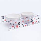 Petmagic Akrilik Pleksi Evcil Hayvan Beyaz Seramik Kaseli Kedi Mini Köpek Mama Su Kabı- Siyah Patili - 3