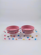 Petmagic Akrilik Pleksi Evcil Hayvan Pembe Seramik Kaseli Kedi Mini Köpek Mama Su Kabı- Renkli Pati thumbnail 1