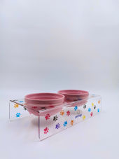 Petmagic Akrilik Pleksi Evcil Hayvan Pembe Seramik Kaseli Kedi Mini Köpek Mama Su Kabı- Renkli Pati thumbnail 2