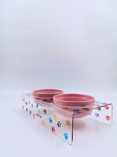 Petmagic Akrilik Pleksi Evcil Hayvan Pembe Seramik Kaseli Kedi Mini Köpek Mama Su Kabı- Renkli Pati thumbnail 3