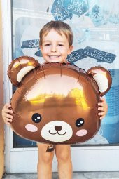 Tatlı Ayı Kafa Balon Teddy Bear Folyo Balon Doğum Günü Balonu - 3