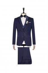 Yelekli Lacivert Slim Fit Damatlık Takım - 1