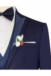 Yelekli Lacivert Slim Fit Damatlık Takım - 3