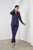 Pjs 24542 Kadın Düğmeli Kalp Desenli Lacivert Pijama Takım - 1
