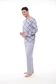 Pijadore 1407 Erkek  Uzun Kollu Kareli Düğmeli Pijama Takım - 2