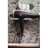 Risingmaber Beyaz Metal Yapışkanlı Saç Kurutma Askısı, Yapışkanlı Banyo Düzenleyici Organizer Fön Makinelik - 8