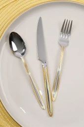 Lugga Sare Gold Tatlı Çatal Kaşık Bıçak Takımı 6 Kişilik 18 Parça - 2
