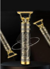 Zhltools Metal Gövdeli Şarjlı T-Bıçak Saç Ense Sakal Tıraş Makinesi Ejder Baskılı - 1