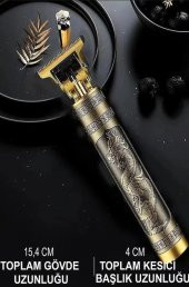 Zhltools Metal Gövdeli Şarjlı T-Bıçak Saç Ense Sakal Tıraş Makinesi Ejder Baskılı - 2