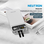 Neutron 10000 mAh 22.5W Prime Dijital Led Ekranlı Lightning Ve Type-c Kablolu Powerbank - Beyaz - NTL-PB-12F2 - 2