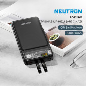 Neutron 10000 mAh 22.5W Prime Dijital Led Ekranlı Lightning Ve Type-c Kablolu Powerbank - Siyah - NTL-PB-12F2 - 1