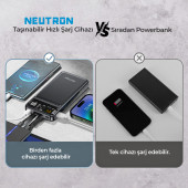 Neutron 10000 mAh 22.5W Prime Dijital Led Ekranlı Lightning Ve Type-c Kablolu Powerbank - Siyah - NTL-PB-12F2 - 5