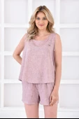 Ecocotton Helen Kadın Şortlu Pijama Takımı %100 Organik Pamuk Keten Karışımlı - 4