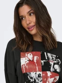 ONLY Bayan Önü Baskılı Bisiklet Yaka Sweatshirt 15312656 thumbnail 2