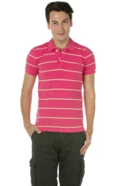 Colins Pembe Krem Çizgili Yakalı Tshirt  S - 1