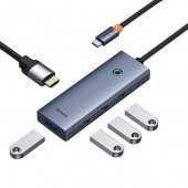 Baseus Led Işıklı 5in1 Type-C Dönüştürücü Hub 4K HDMI 4xUSB3.0 5 Gbps Veri Aktarım Type-C Hub Dock - 1