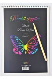 Rengarenk Renkli Çizgiler Sihirli Kazıma Defteri Ve Kalemi 8 Yaprak - 1