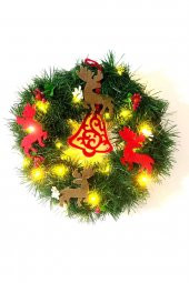 Yılbaşı Kapı Süsü Ledli Çelenk 30 cm - 1