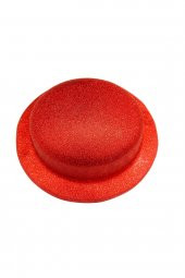 Kırmızı Renk Yuvarlak Plastik Parti Şapkası Simli - 1