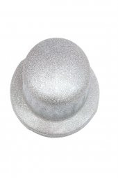 Gümüş Renk Yuvarlak Plastik Parti Şapkası Simli - 1
