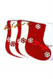 Yılbaşı Süsü Evadan Kırmızı Beyaz Patik Dekor - 1