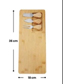 4 Parça Bambu Peynir Sunum Tahtası ve Çatal - Spatula - Bıçak Seti, Peynir Kesim Panosu, Sunum Seti - 4